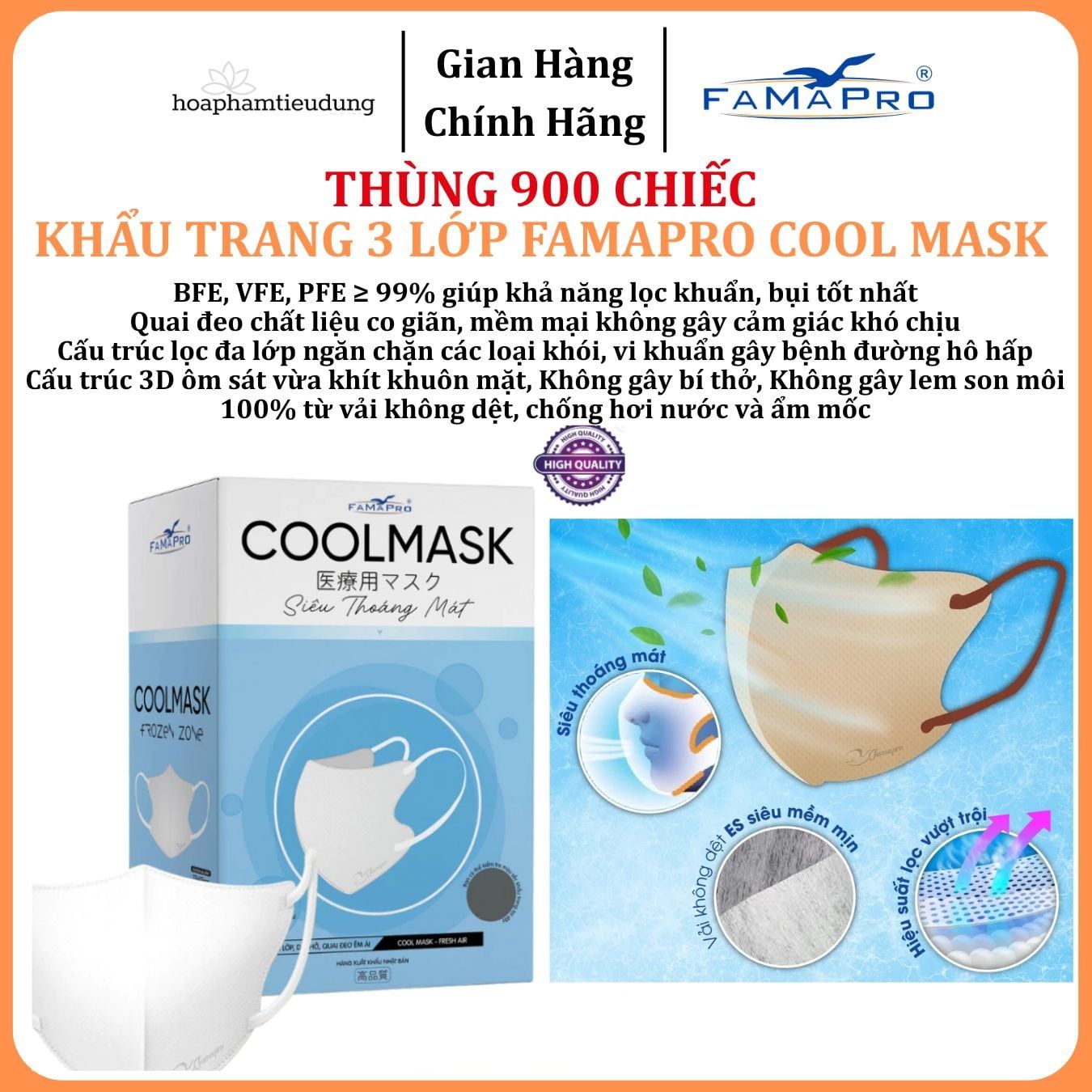 Khẩu trang cao cấp Famapro 3 lớp Cool Mask 6D Nhật Hộp 30 chiếc 