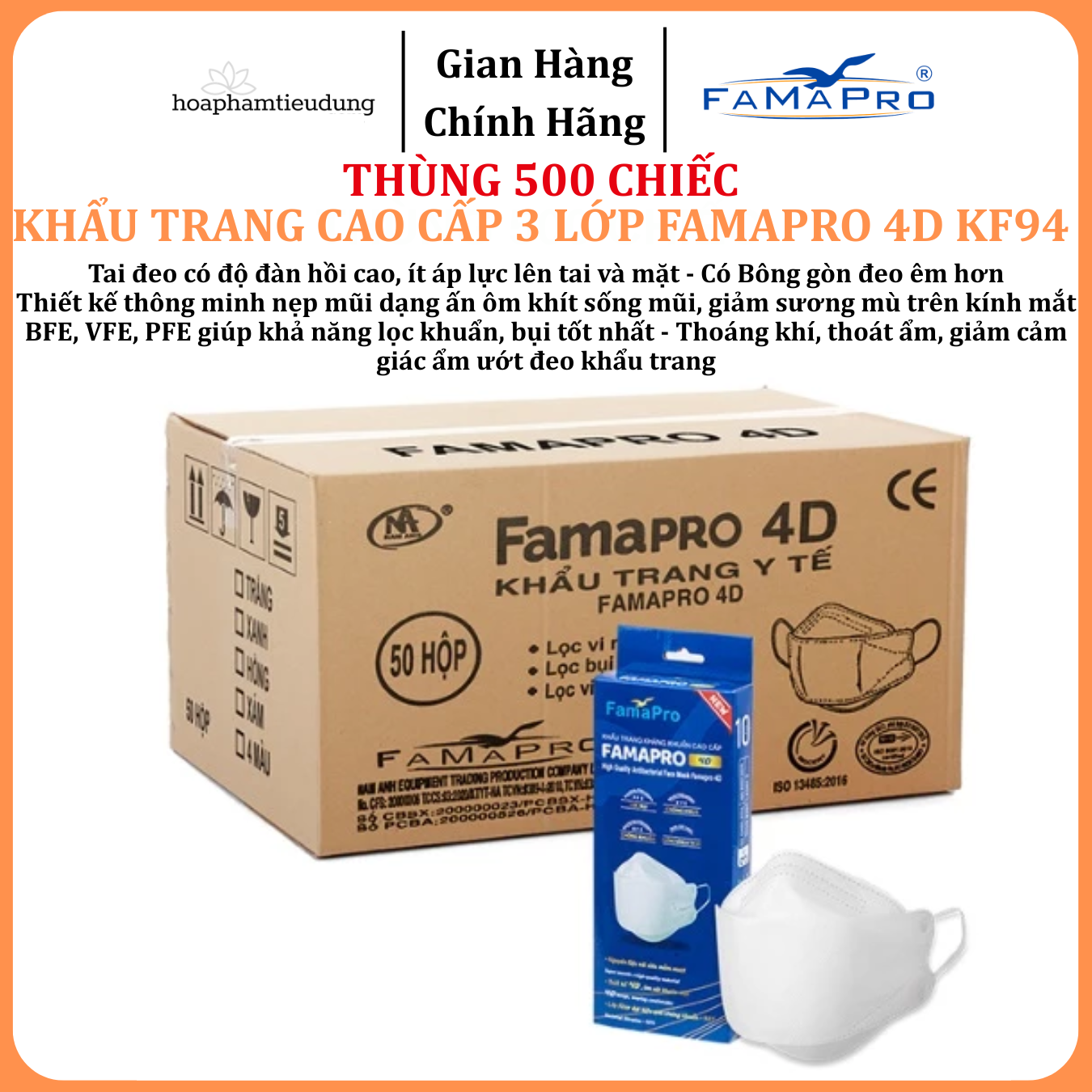  Khẩu trang 3 lớp Famapro 4D KF94 hộp 10 cái 