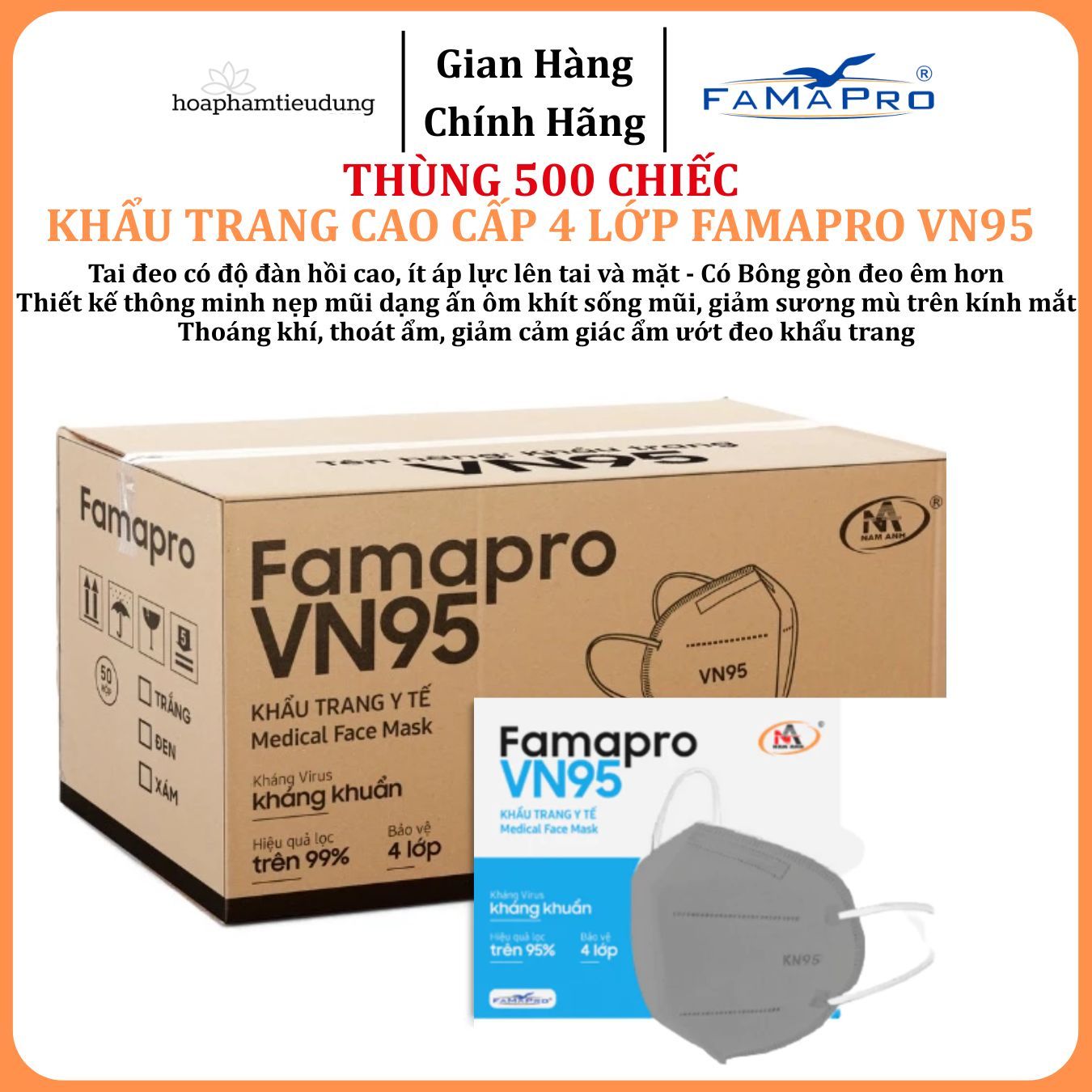  Khẩu trang cao cấp 5 lớp Famapro VN95 10 cái/hộp 