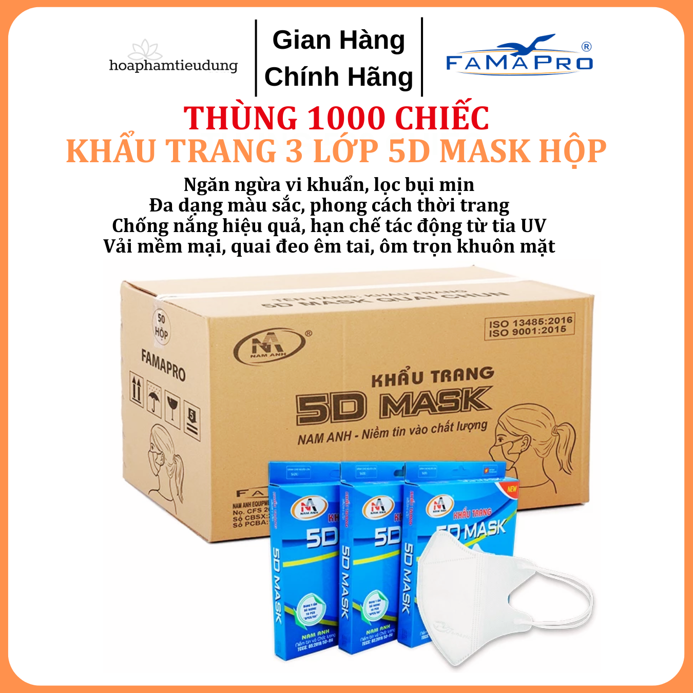  Khẩu trang  3 lớp Famapro 5D Mask hộp 10 chiếc 