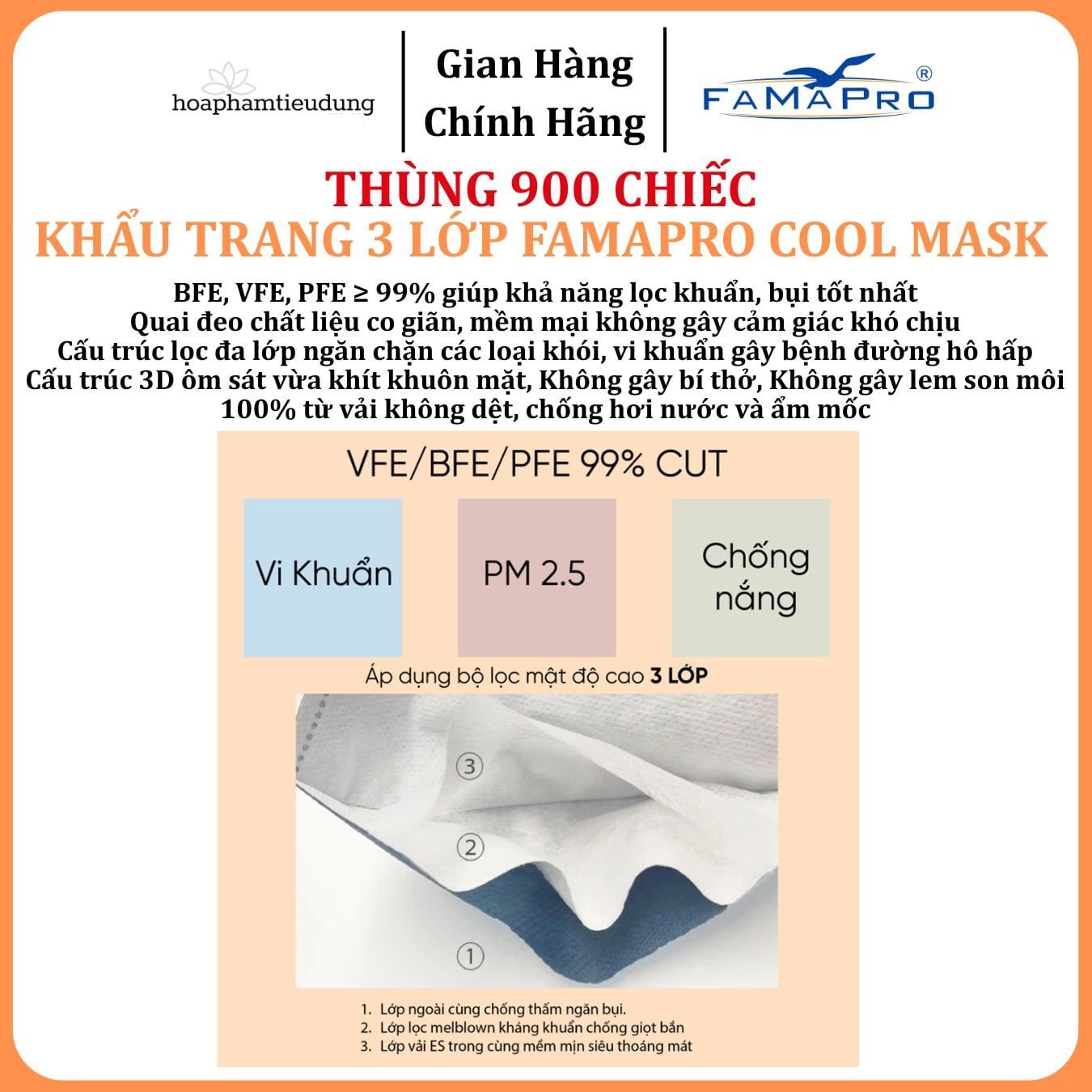  Khẩu trang cao cấp Famapro 3 lớp Cool Mask 6D Nhật Hộp 30 chiếc 