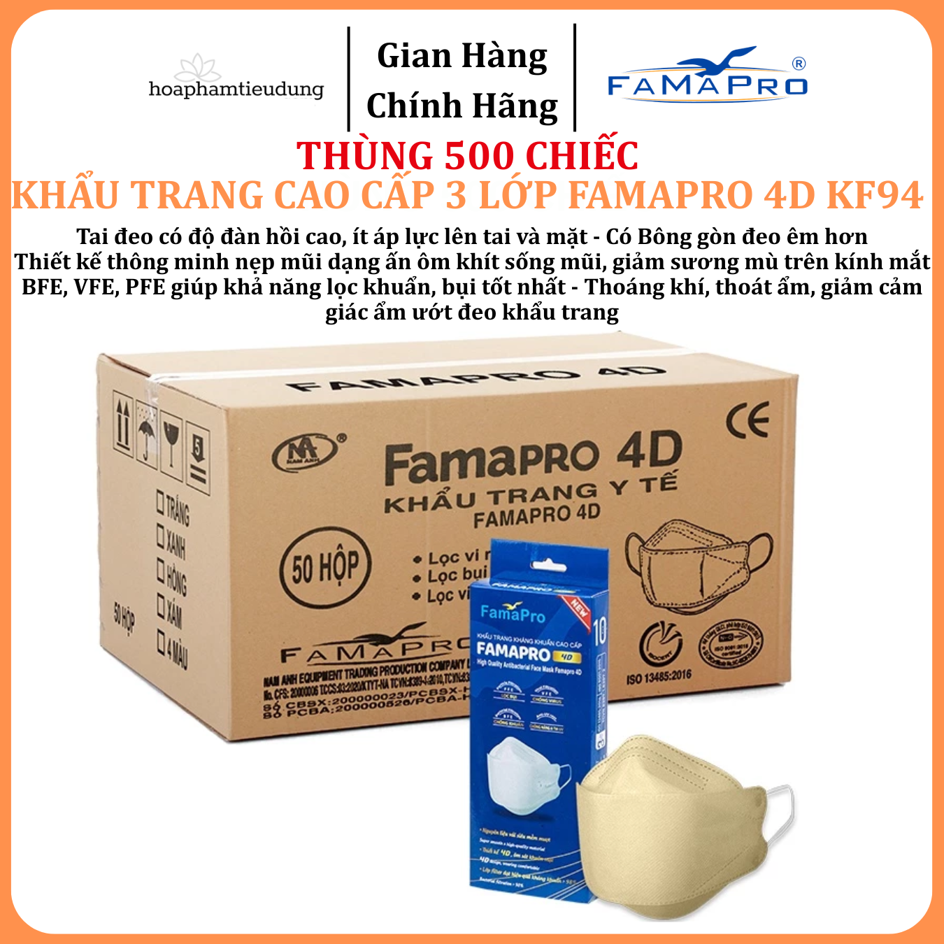  Khẩu trang 3 lớp Famapro 4D KF94 hộp 10 cái 