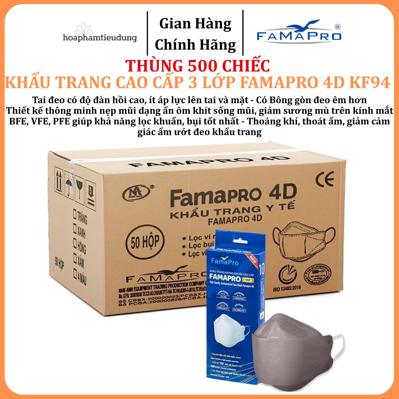  Khẩu trang 3 lớp Famapro 4D KF94 hộp 10 cái 
