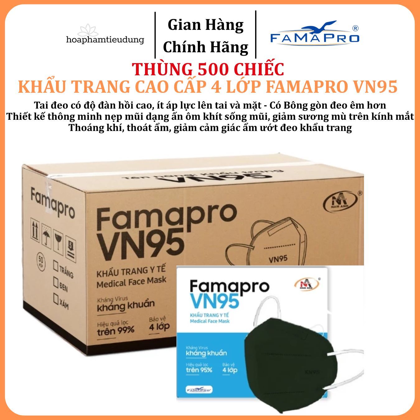  Khẩu trang cao cấp 5 lớp Famapro VN95 10 cái/hộp 