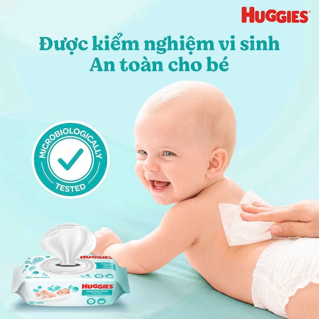  Khăn giấy ướt Huggies kháng khuẩn 80 tờ Essential Clean 
