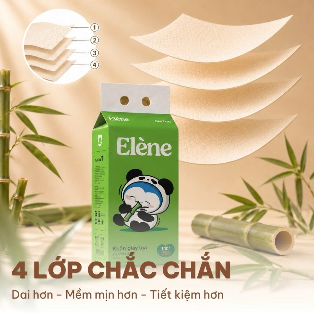  Giấy Lụa Tre Rút Đáy Elene 4 Lớp 250 Lần Rút Cao Cấp, Thân Thiện Với Môi Trường 
