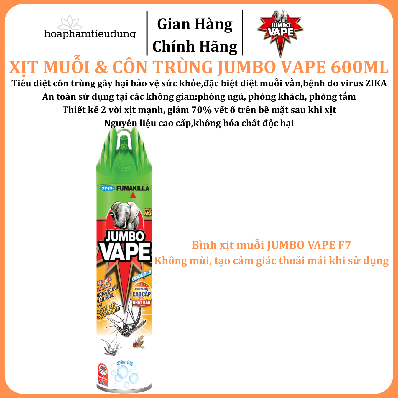  Bình xịt Muỗi & Côn trùng Jumbo Vape 600ml 