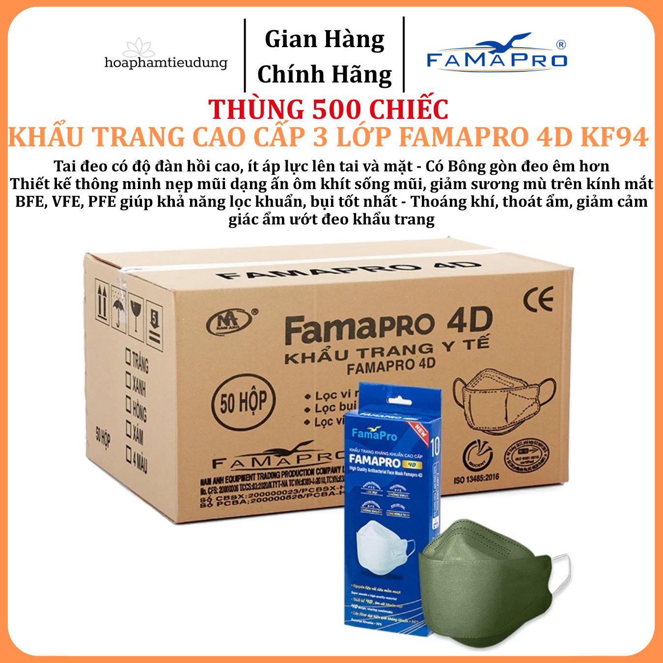  Khẩu trang 3 lớp Famapro 4D KF94 hộp 10 cái 