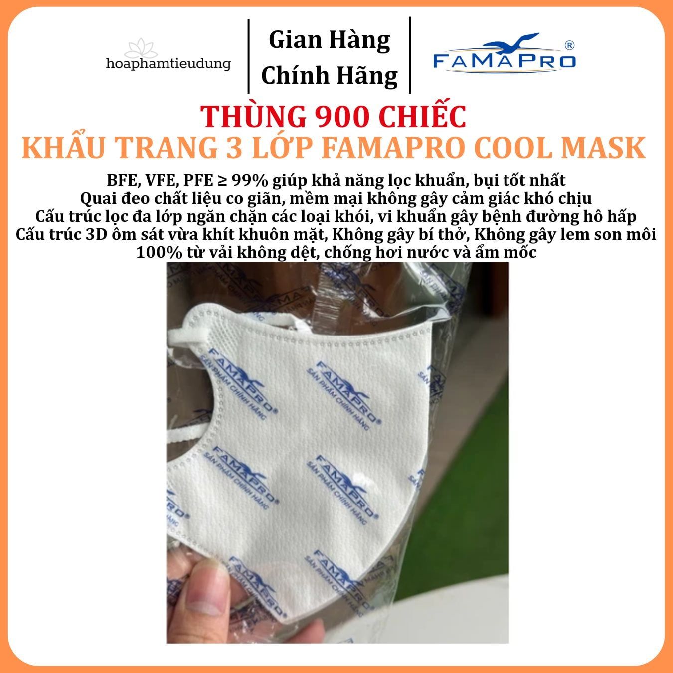  Khẩu trang cao cấp Famapro 3 lớp Cool Mask 6D Nhật Hộp 30 chiếc 