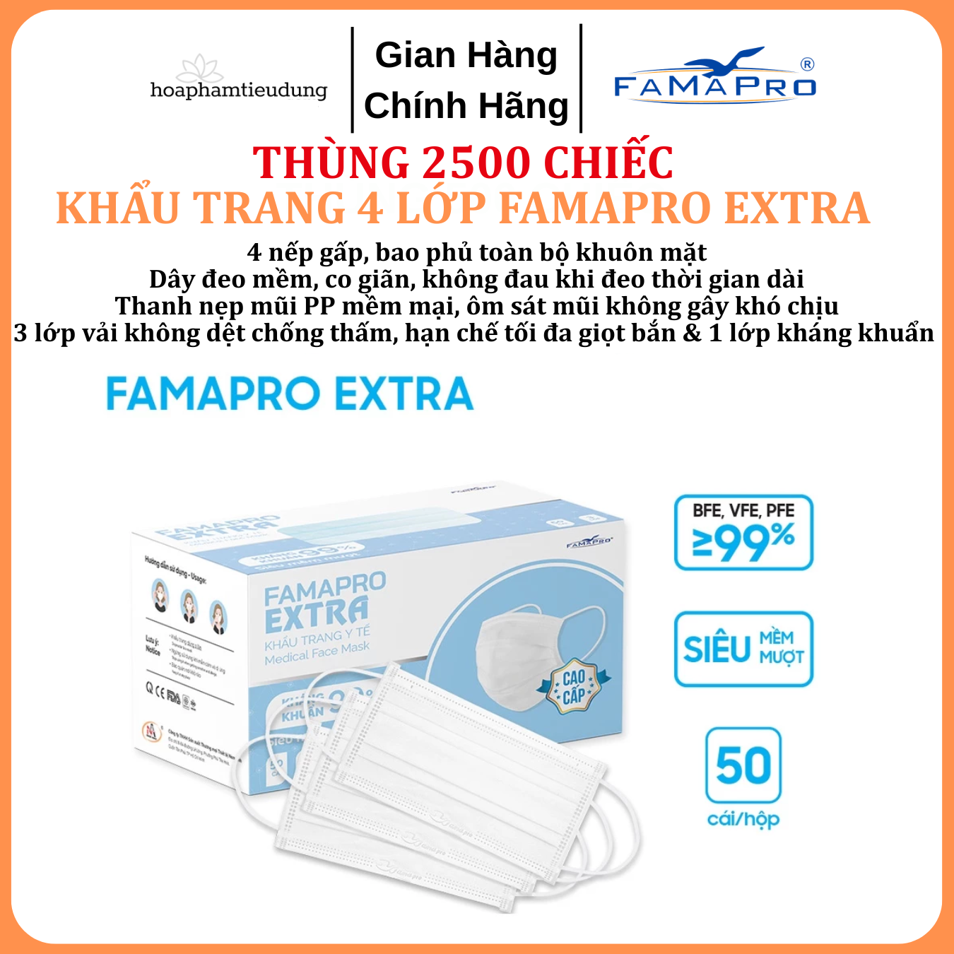 Khẩu trang 4 lớp Famapro Extra (50 cái/hộp) 