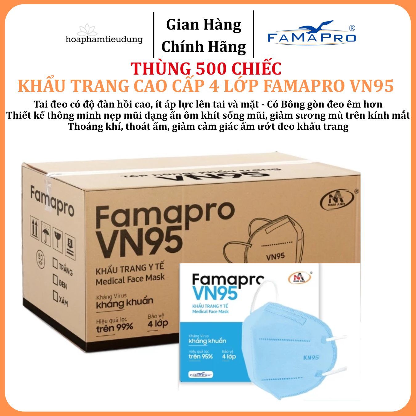  Khẩu trang cao cấp 5 lớp Famapro VN95 10 cái/hộp 