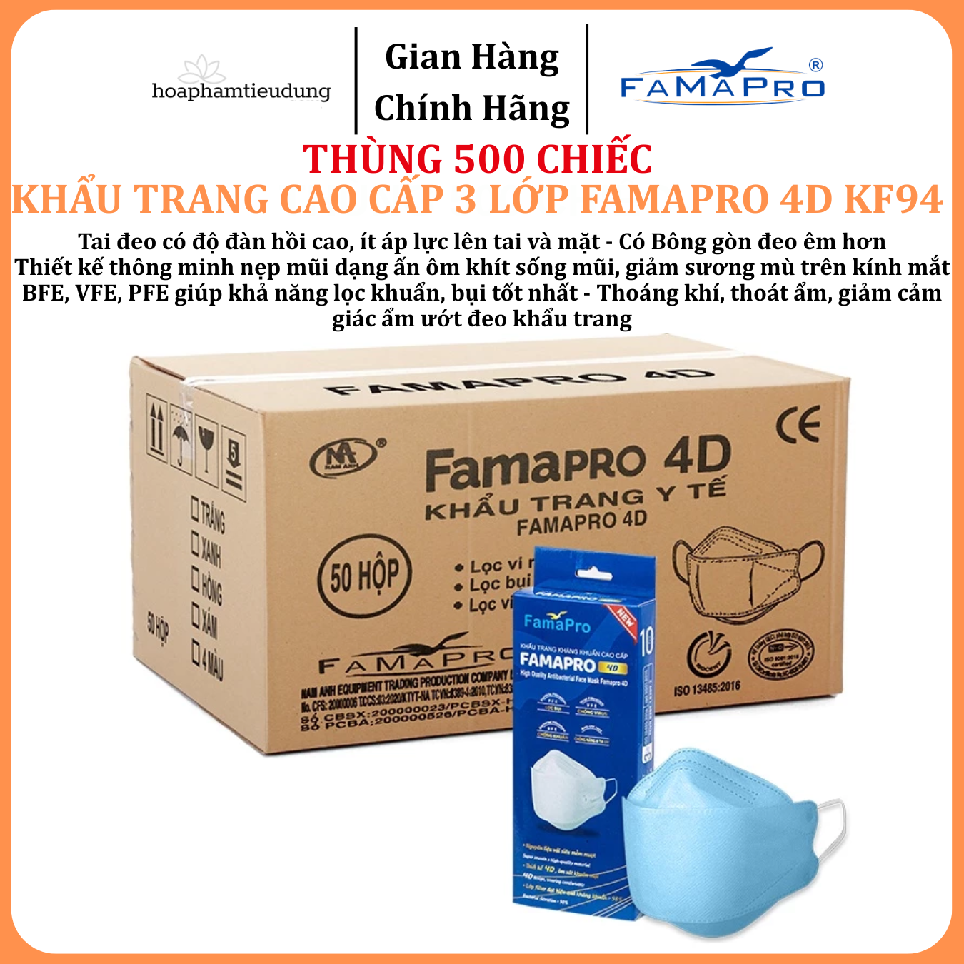  Khẩu trang 3 lớp Famapro 4D KF94 hộp 10 cái 