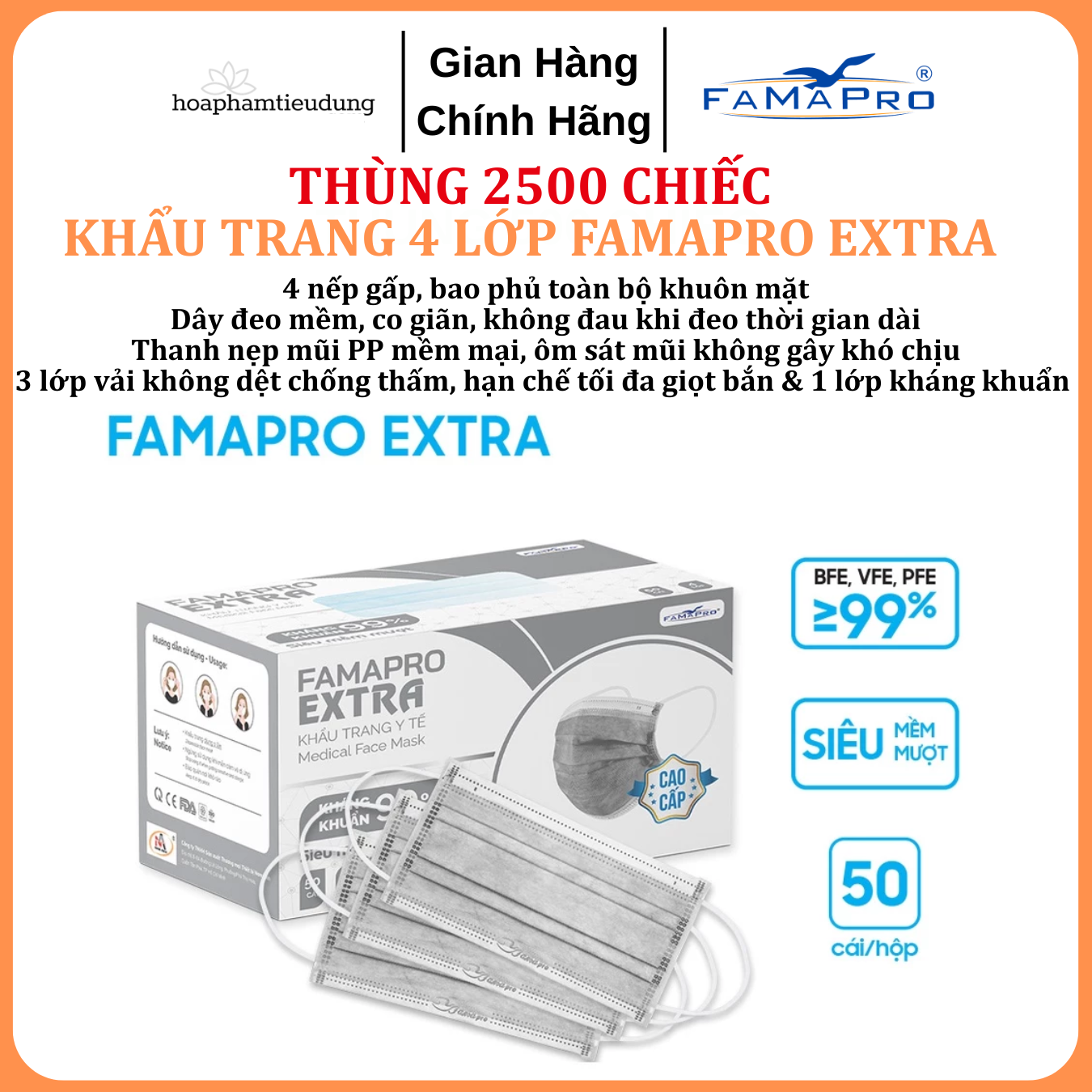  Khẩu trang 4 lớp Famapro Extra (50 cái/hộp) 