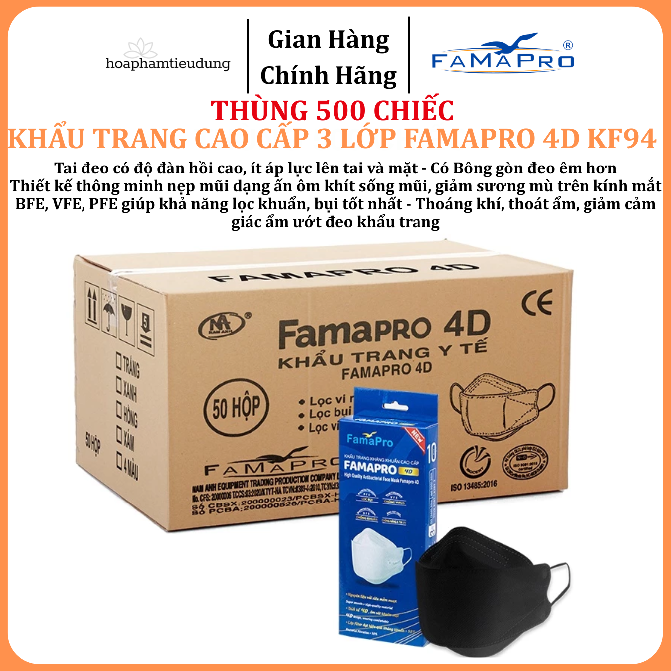  Khẩu trang 3 lớp Famapro 4D KF94 hộp 10 cái 