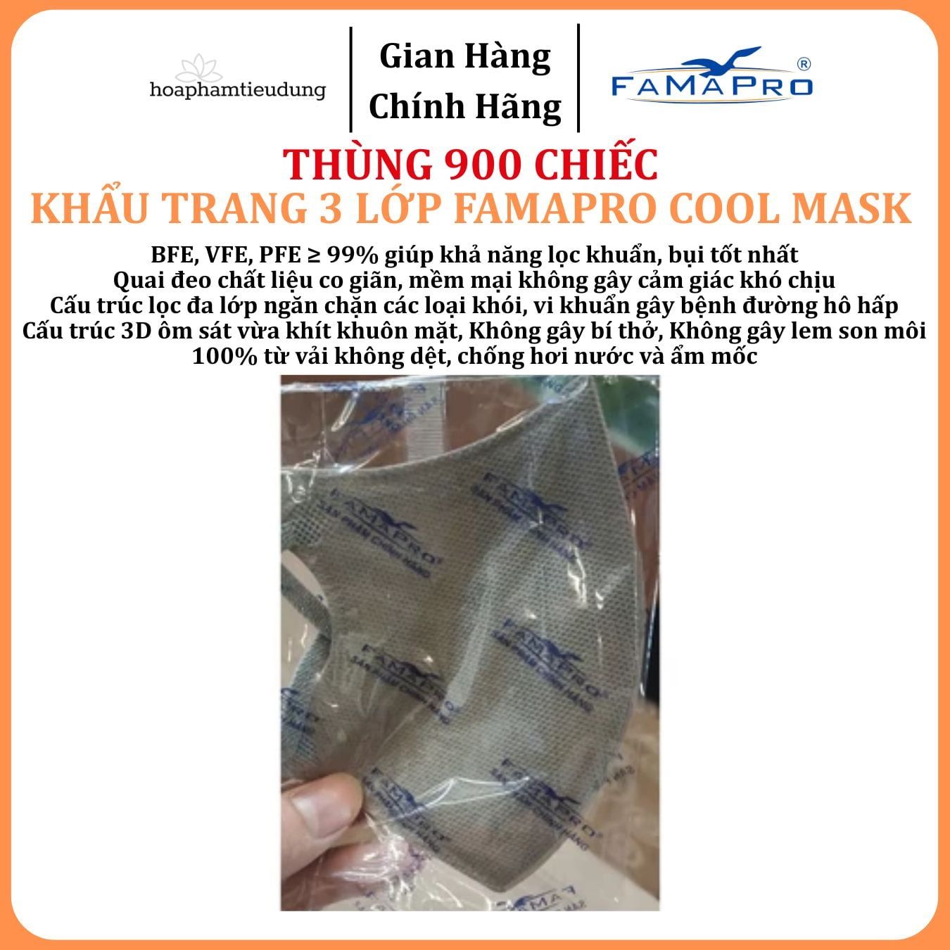  Khẩu trang cao cấp Famapro 3 lớp Cool Mask 6D Nhật Hộp 30 chiếc 