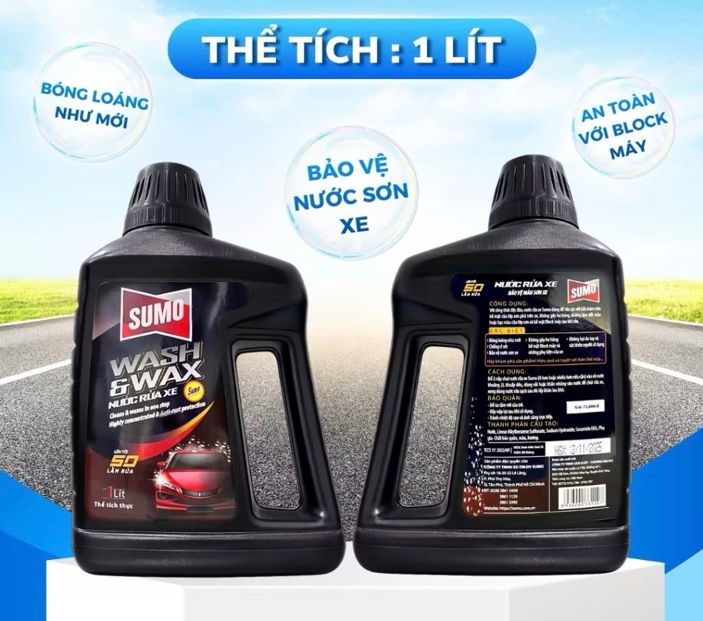  Nước Rửa Xe Sumo Wash & Wax 1 Lít  Đen Mới Nước Rửa Xe Bảo Vệ Nước Sơn Xe Rưa Xe Ô Tô 