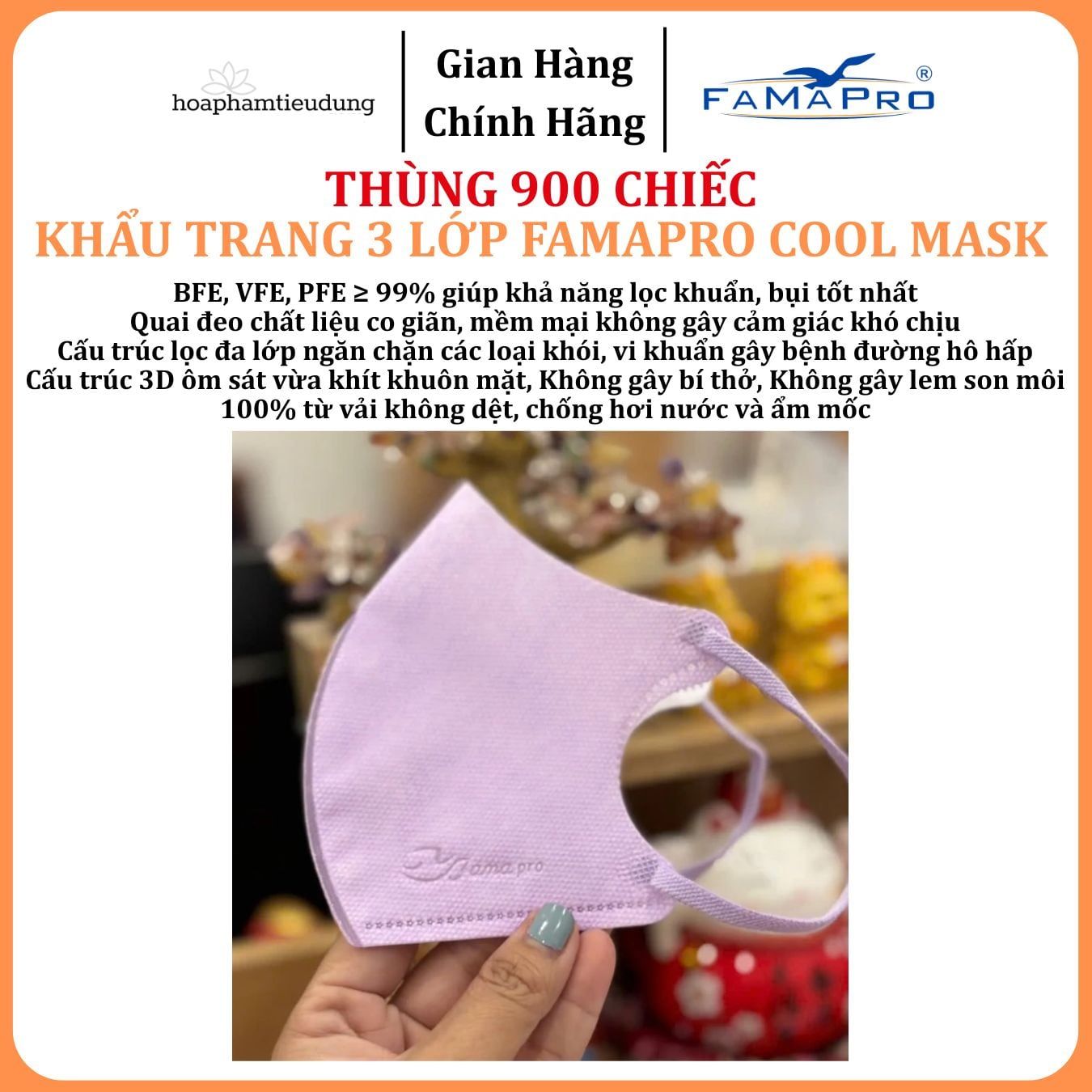  Khẩu trang cao cấp Famapro 3 lớp Cool Mask 6D Nhật Hộp 30 chiếc 