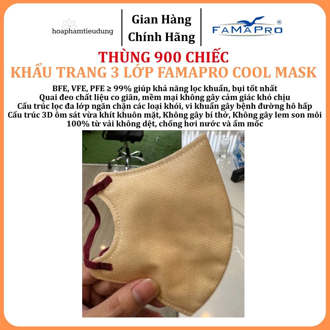  Khẩu trang cao cấp Famapro 3 lớp Cool Mask 6D Nhật Hộp 30 chiếc 