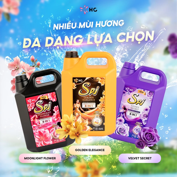  Nước Giặt Xả HC SPJ – Bản 8 IN 1 Cải Tiến, Nhiều Mùi Hương, Làm Sạch Vết Bẩn, Mềm Vải 