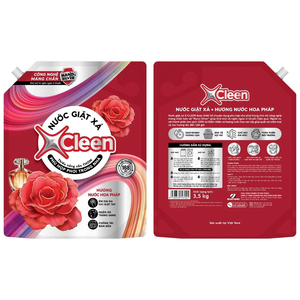  Nước giặt xả Xcleen 2in1 hương nước hoa quyến rũ, ngọt ngào, sạch vượt trội, thiếu nắng vẫn thơm dung tích 2-3.5kg 