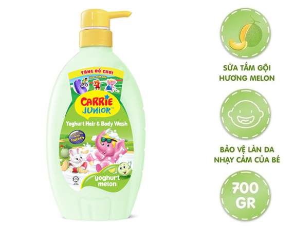  Sữa Tắm Gội cho bé Carrie Junior Yoghurt hương trái cây thiên nhiên 700g 
