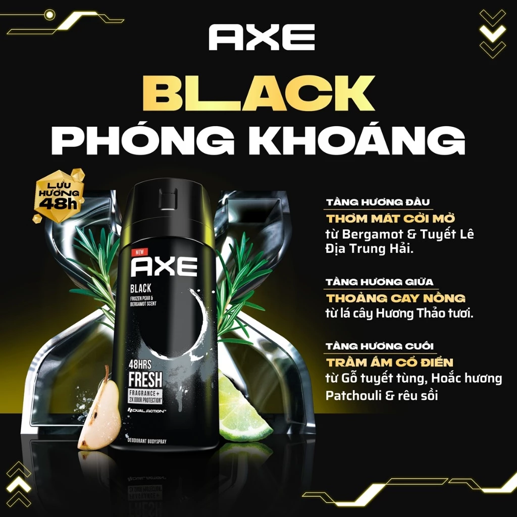  Xịt nước hoa nam toàn thân AXE 135ml, lưu hương và khử mùi lên đến 48h 