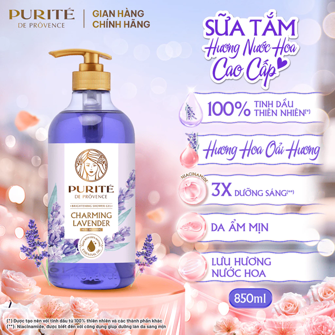  Sữa Tắm Thiên Nhiên PURITÉ Hương Hoa Anh Đào/Hoa Hồng/Hoa Oải Hương/Hoa Mẫu Đơn/Tinh Dầu Thơm 850ML - 1.1L - 1.4L 