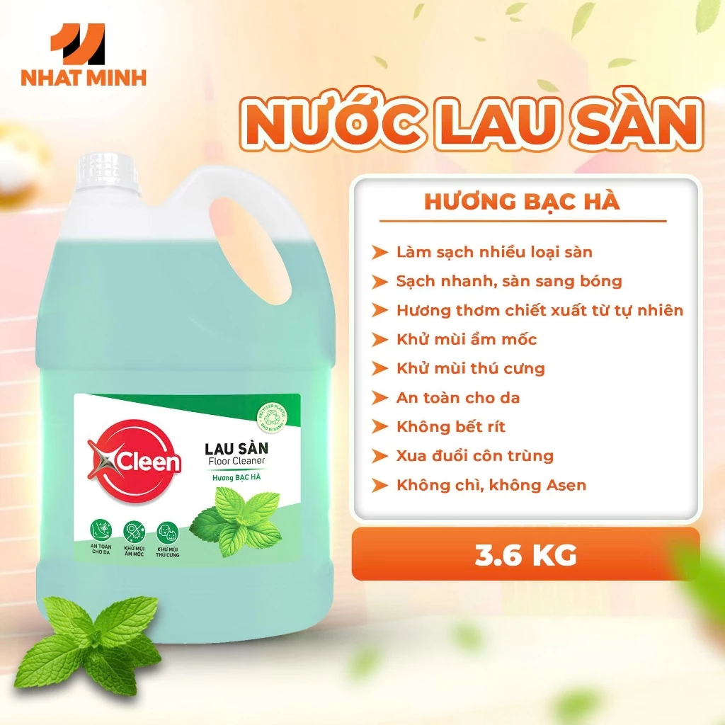  Nước Lau Sàn Đậm Đặc 3.6 kg XCleen - Hương Nước Hoa Pháp - Thơm Lâu - Siêu Tiết Kiệm - Khử Mùi 