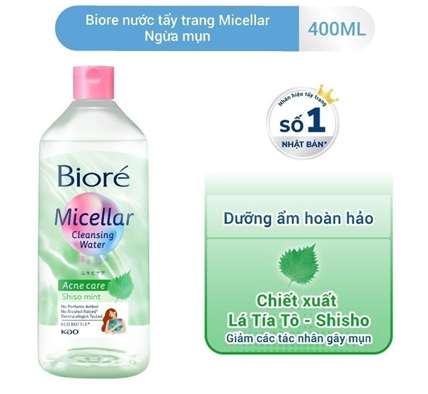 Biore Nước Tẩy Trang Hoàn Hảo Ngừa Mụn Biore Make Up Remover Perfect Cleansing Water Acne Care 400ml 