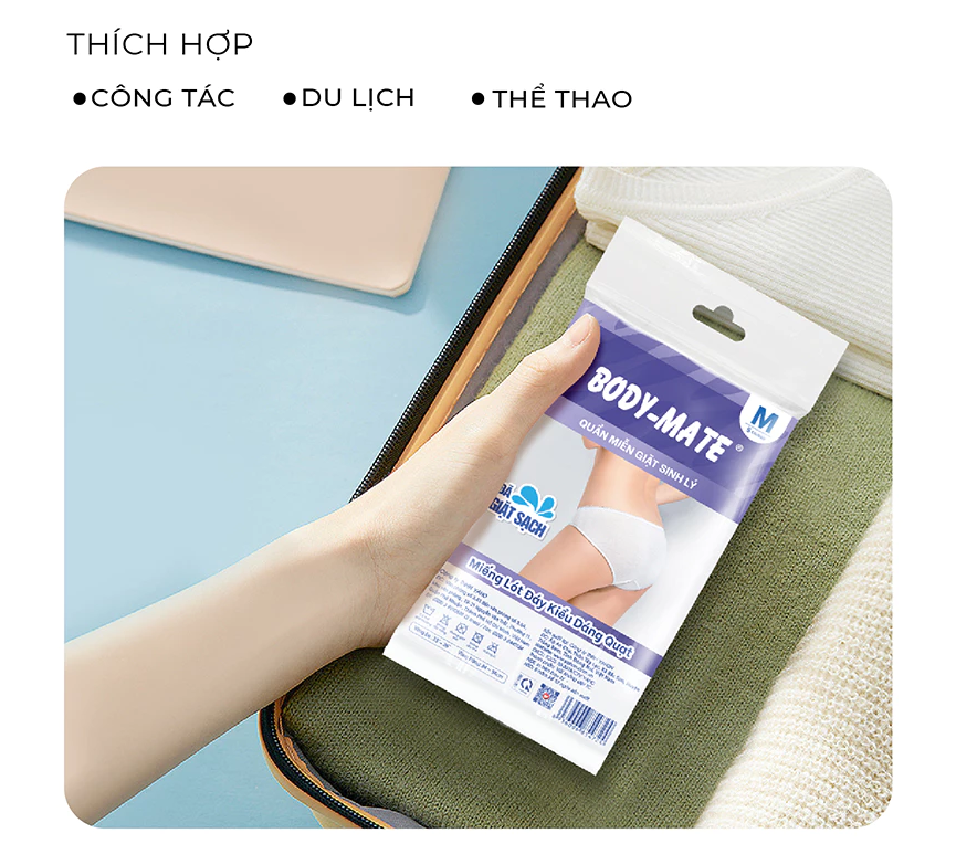  Quần Lót Miễn Giặt Sinh Lý Body-Mate Nữ, 5 Cái/Bao 