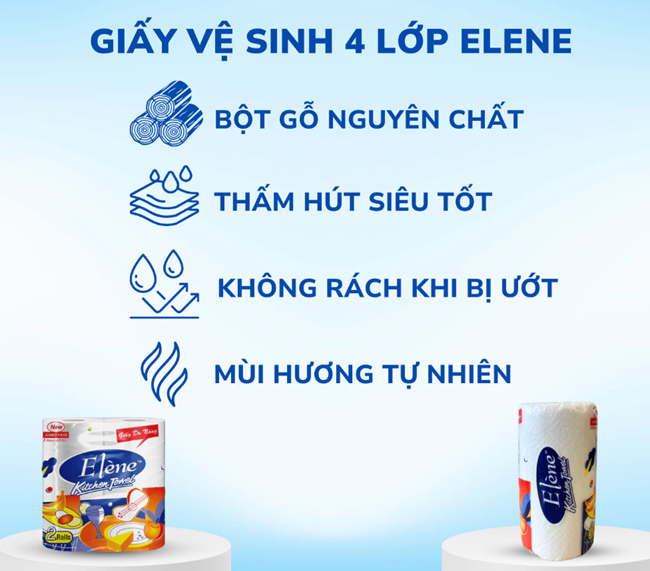  Giấy Lau Bếp Thấm Dầu Đa Năng Elene Tiện Lợi, Đa Năng, Tiết Kiệm - Túi 2 cuộn, 2 lớp, dài 30M 