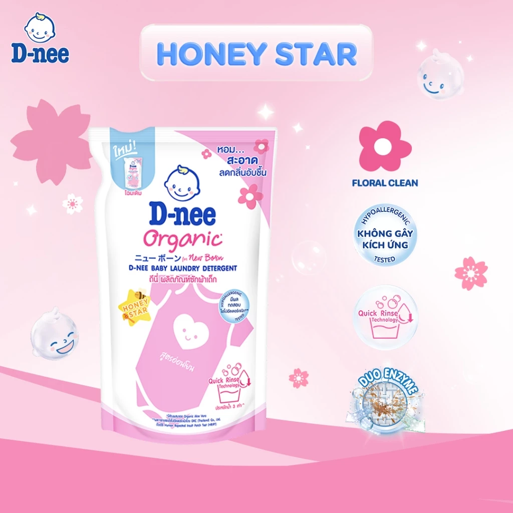  Nước giặt D-nee cho trẻ sơ sinh, mềm dịu, thơm nhẹ, không hư hại quần áo - Túi 530ml - 4 Hương thơm 