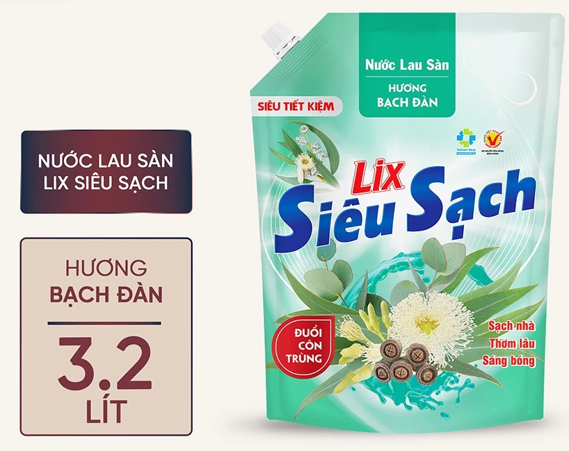  Nước lau sàn siêu sạch Lix túi 3.2L sạch nhà, thơm lâu đuổi côn trùng, phù hợp với mọi loại sàn 