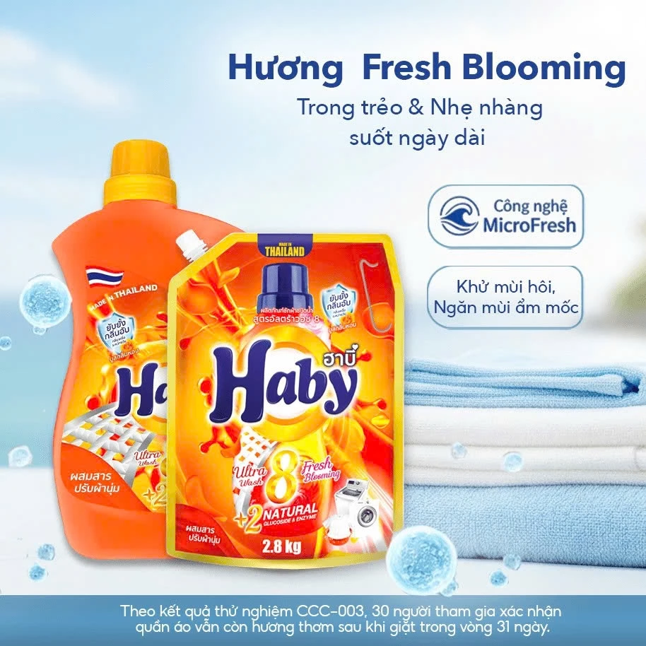  Nước giặt đậm đặc HABY ULTRAWASH 8in1 Nội địa Thái Lan  - Sạch sâu, thơm lâu 700h, công nghệ Microfresh Túi 700ml 