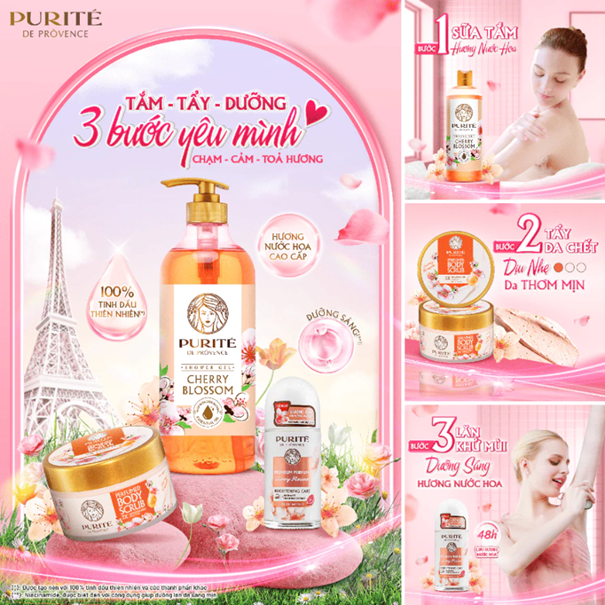  Lăn Khử Mùi Dưỡng Sáng PURITÉ Hương Nước Hoa Cao Cấp Hoa Anh Đào/Hoa Hồng/Hoa Mẫu Đơn 50ML 