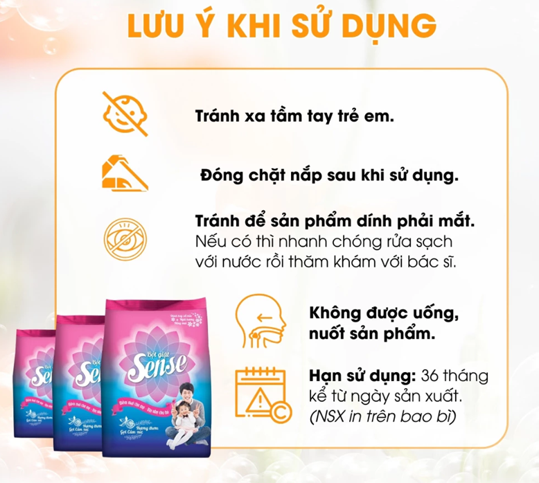  Bột Giặt SENSE Hương Hoa Thơm Ngọt Ngào Giúp Quần Áo Trắng Sạch Không Phai Màu An Toàn Cho Da Nhạy Cảm 800 g 
