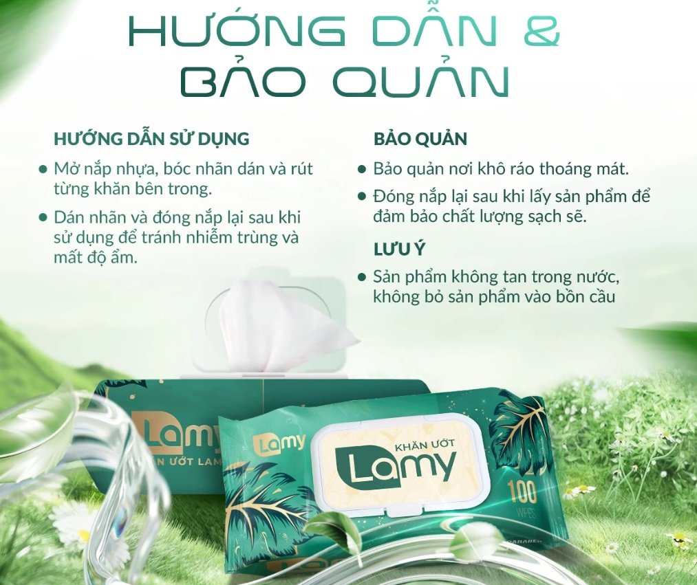  Khăn ướt Lamy gói 100 tờ không mùi không cồn không parabens cao cấp an toàn dành cho bé 