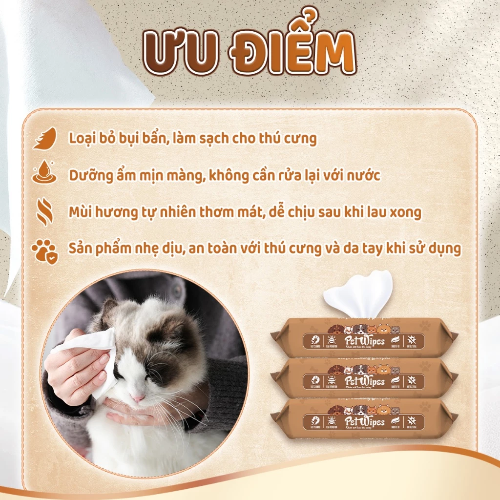  Khăn ướt vệ sinh thú cưng Pet EcoWipes gói 50 tờ hương tự nhiên 