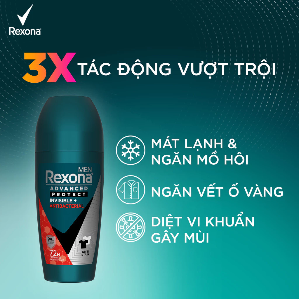  Xịt/lăn khử mùi Rexona 72H kháng khuẩn thể thao dành cho nam 135/45ml 
