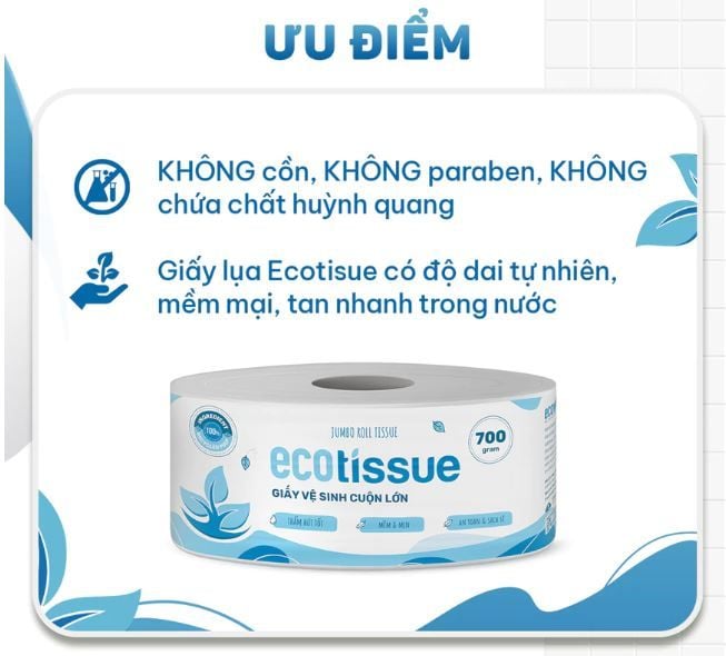  Giấy vệ sinh giấy cuộn cao cấp Ecotissue cuộn lớn 700gr tiết kiệm mềm mịn dai thấm hút tốt 