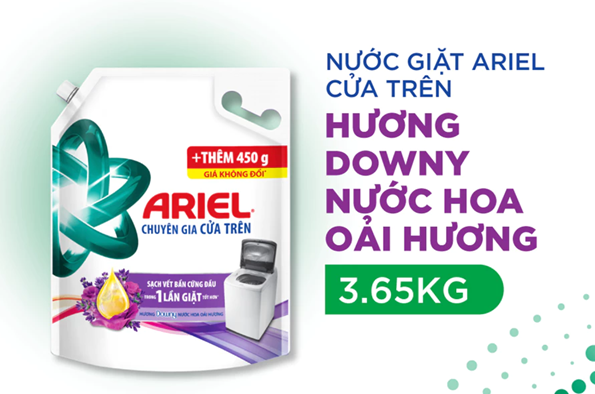  Nước Giặt ARIEL Chuyên Gia Cửa Trên Ngăn Lem Màu Hương Downy Nắng Sớm/ Nước Hoa Túi 3.65KG 