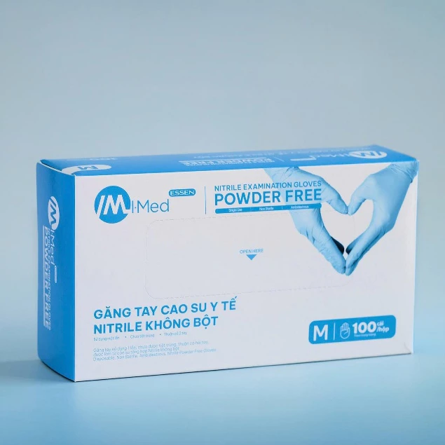 Găng tay y tế không bột nitrile màu xanh IMED 3.5g hộp 100 chiếc 