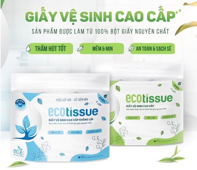  Giấy vệ sinh giấy cuộn cao cấp EcoWipes dày 3 lớp có lõi/ không lõi mềm mịn dai thấm hút tốt 