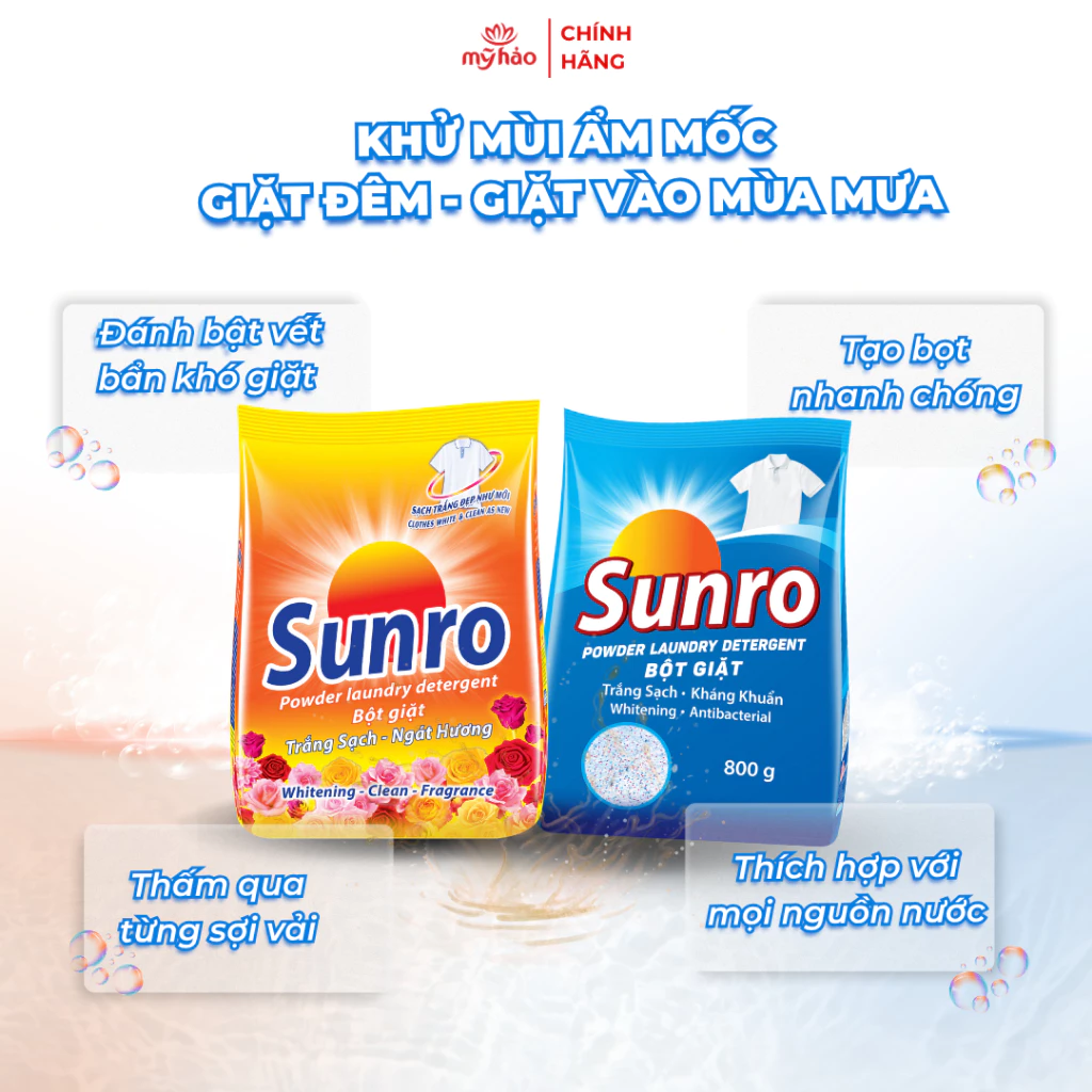  Bột Giặt Trắng Sáng Ngát Hương Sunro Mỹ Hảo Sạch Mùi Ẩm Mốc Do Thời Tiết Túi 400-800 g 