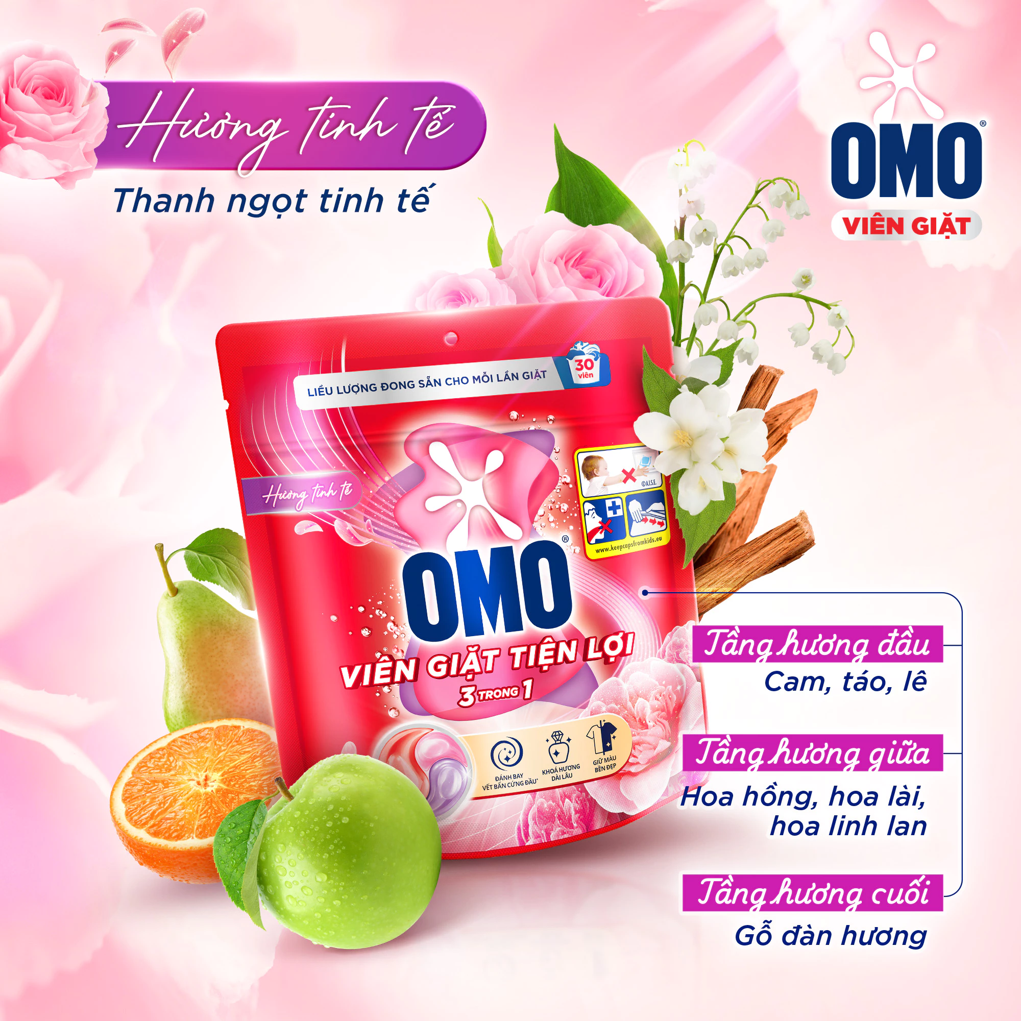  Túi viên giặt tiện lợi OMO 3 trong 1 (30 - 50viên/ túi) 