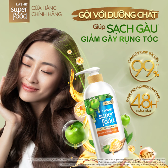  Dầu Gội LASHE SUPERFOOD Ngăn Gãy Rụng Tóc/Phục Hồi Hư Tổn /Sạch Gàu Giảm Rụng /Sạch Gàu Mềm Mượt 300G/ 640G/ 630G/ 1.1KG 