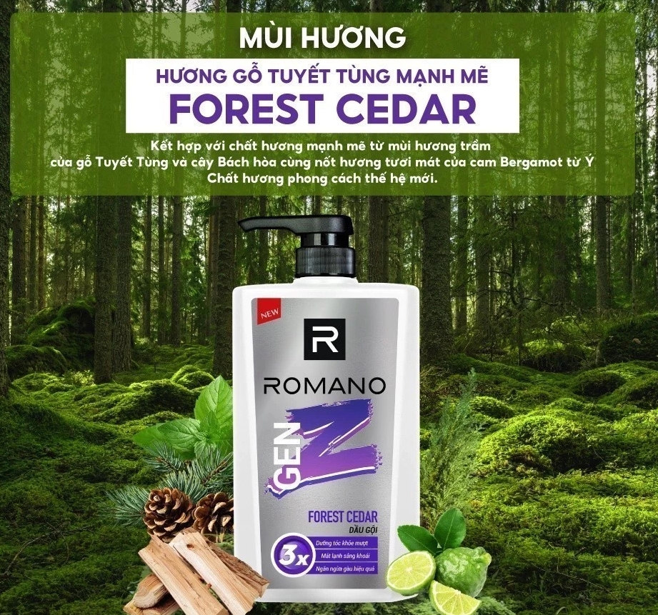  Tắm gội cho nam 2in1 Romano Gen Z hương Sea Breeze/ Forest Cedar 900g/ chai 