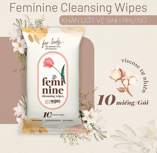  Khăn ướt phụ khoa vệ sinh vùng kín phụ nữ EcoWipes gói 10 tờ hương tự nhiên 