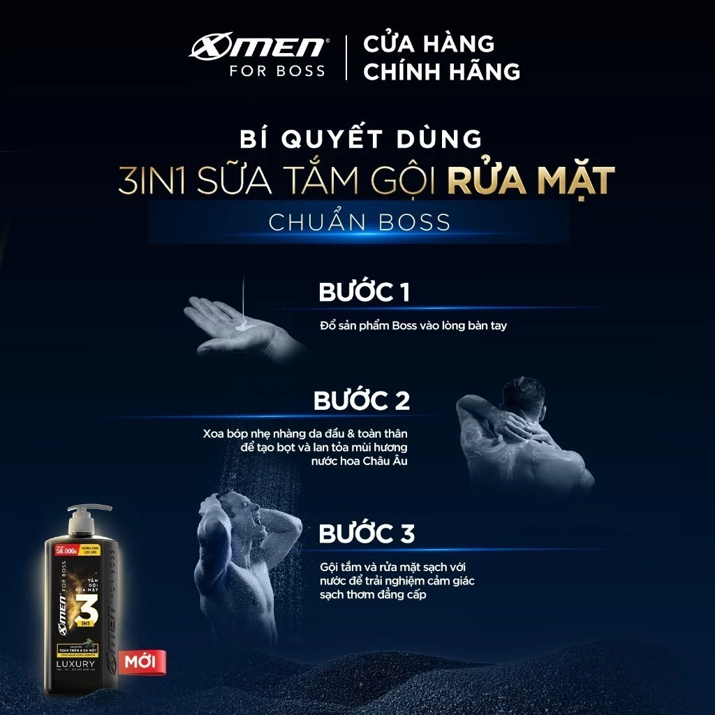  Tắm Gội Rửa Mặt XMen for Boss 3in1 Luxury 630g 350g / Tắm Gội Legend 630g / Intense 650g Hương Nước Hoa Châu Âu 