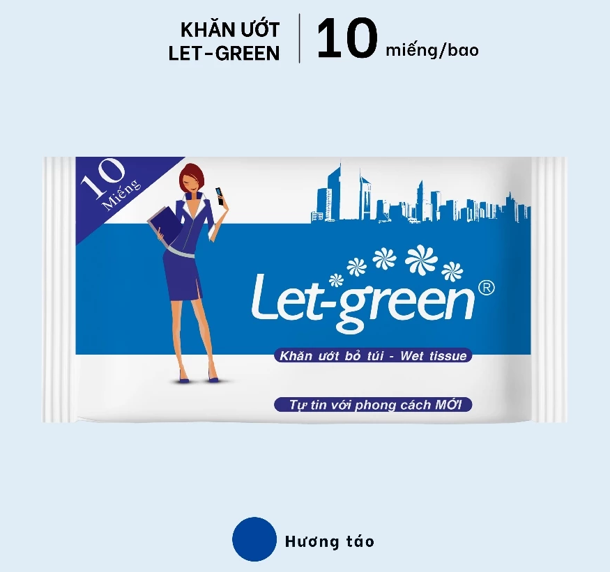  Khăn Ướt Bỏ Túi LET-GREEN 10 Miếng Vải Rayon Mềm Mại, Không Nhờn Da 
